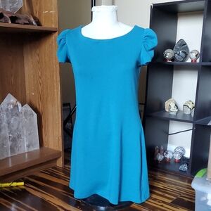 Teal Puff Sleeve Dress